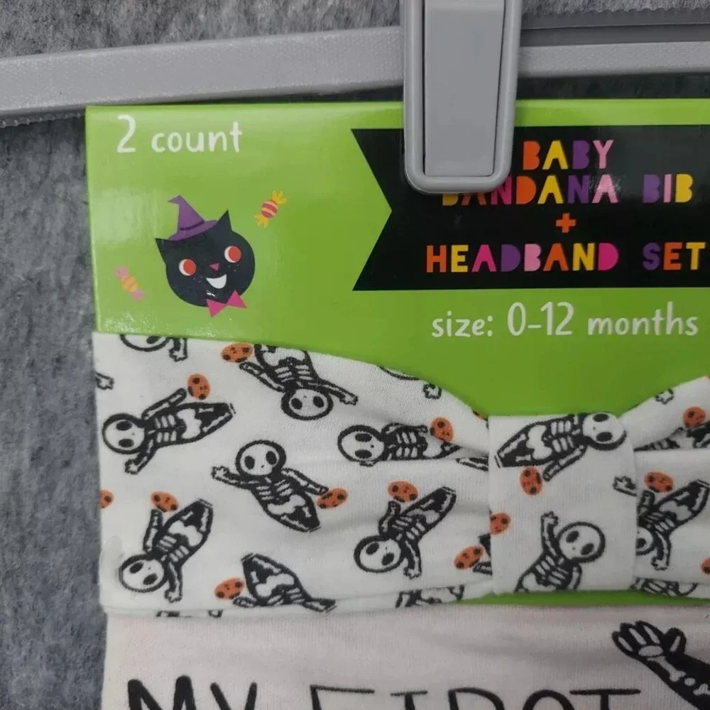 My First Halloween Infant Set Bandana‎ Bib Snap Headband Skeleton Gertex